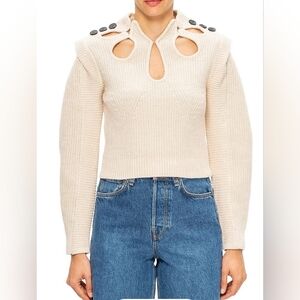 Self-Portrait Cutout Button Sand Knit Sweater.